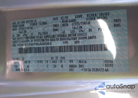 2009 Ford E-150 Xl z USA, uszkodzony, nr VIN 1FMNE11W79DA49262